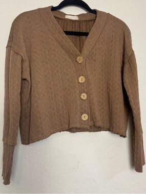 Altar’d State Knit Cropped Cottage Brown Cardigan Sweater